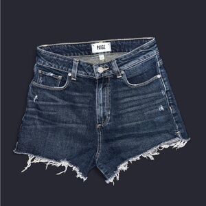 Paige Margot Short Distressed Hem Dark Blue Denim Size 26